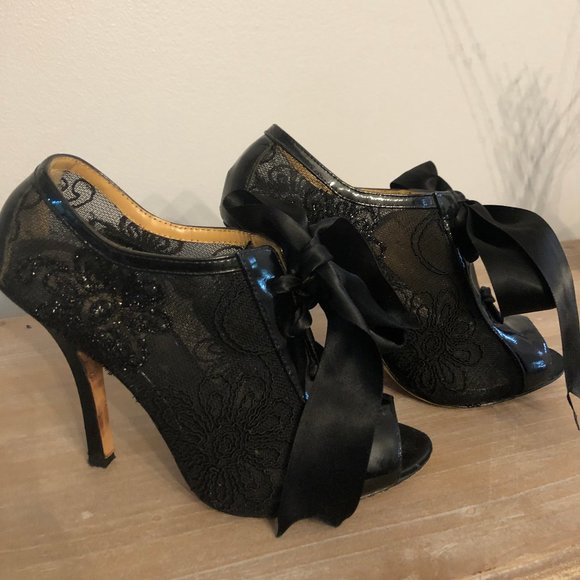 Badgley Mischka Sheer Peep Toe Booties with Bow - Picture 3 of 7